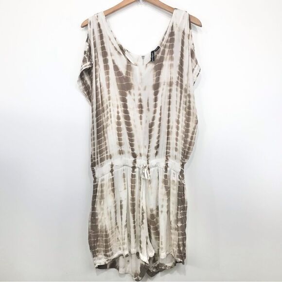Charlotte Tarantola Tan White Tie Dye Sleeveless Drawstring Waist Romper - Picture 2 of 13